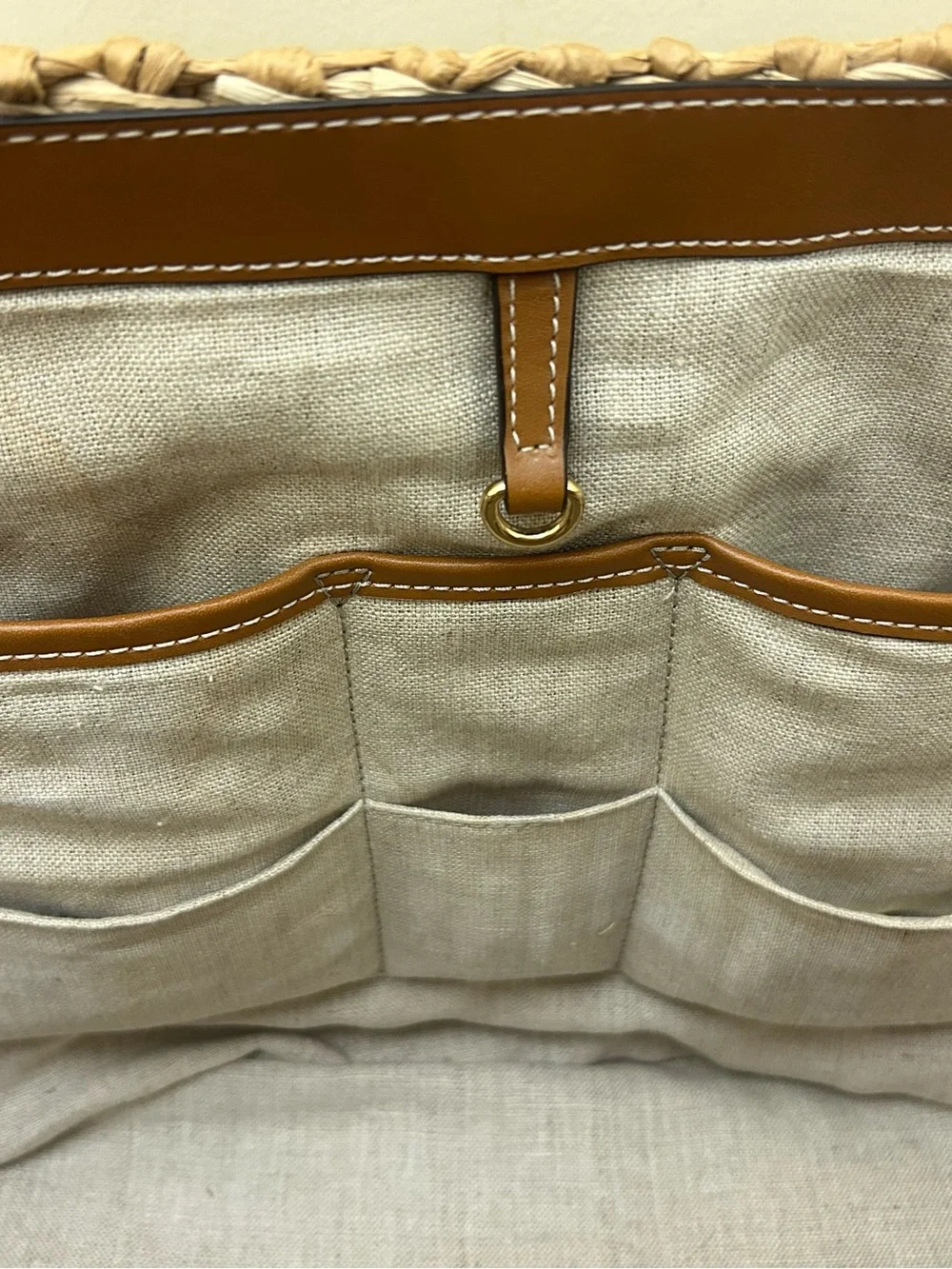 Michael Kors Natural Woven Tote with Brown Leather Trim & Gold Hardware - Picture 7 of 16
